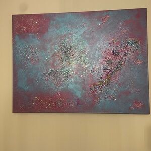 Vibrant Cosmic Canvas Art in Blue and Pink